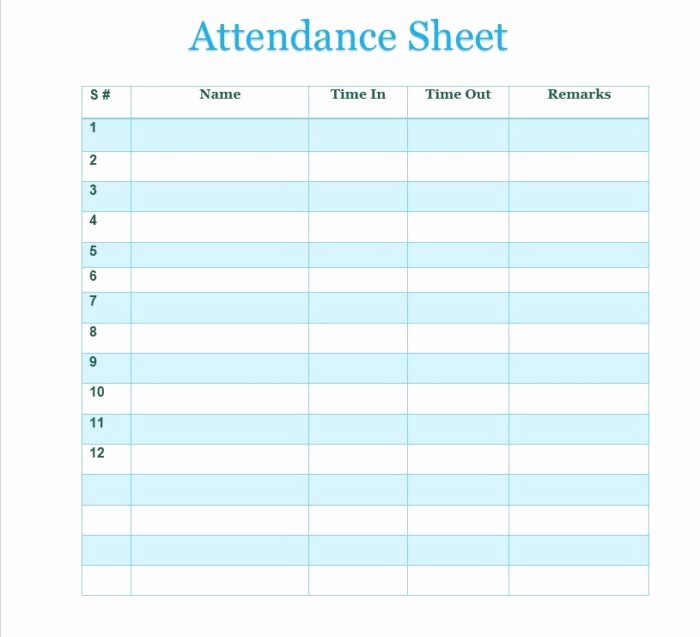 Free Printable attendance Sheet Samples Vatansun