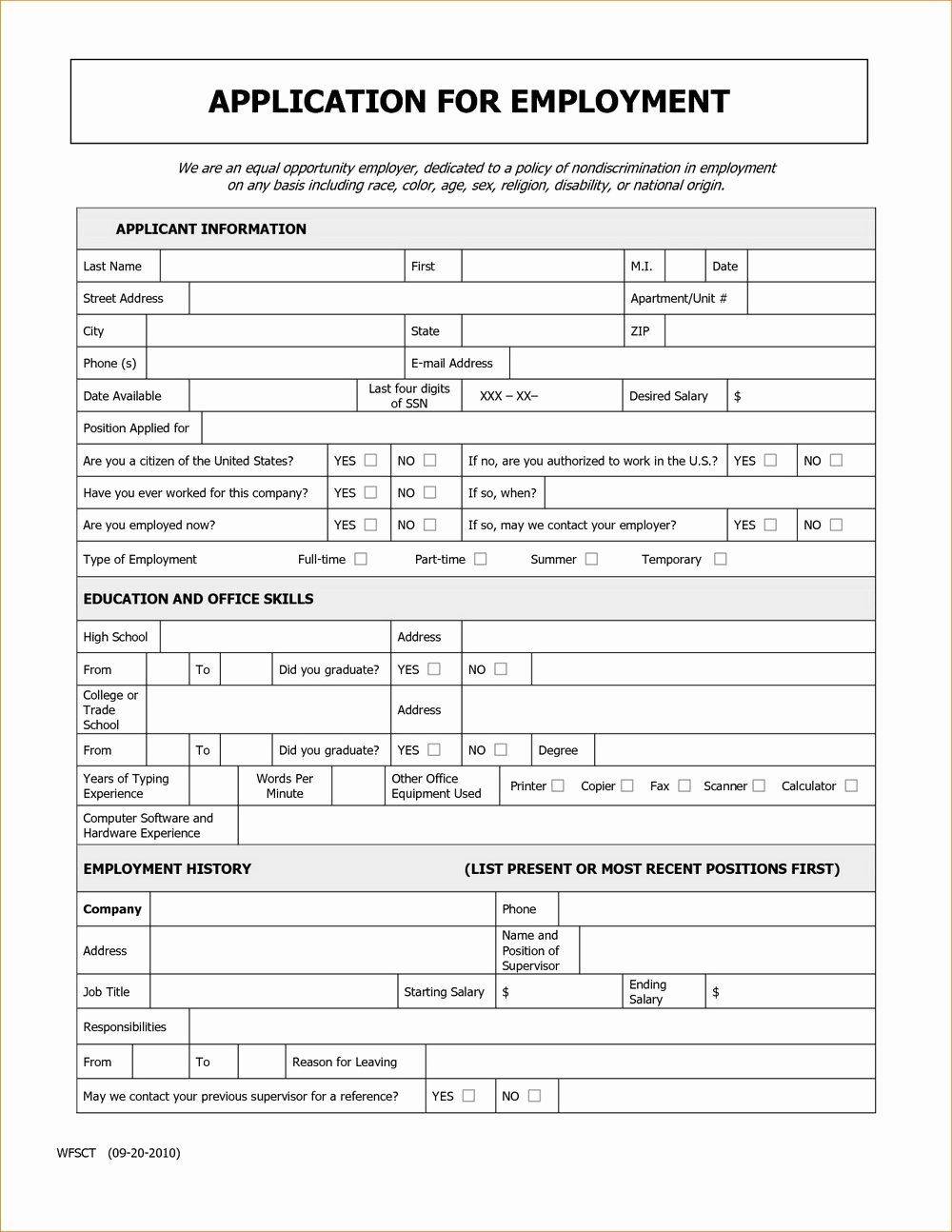 Free Printable Basic Job Application form Job