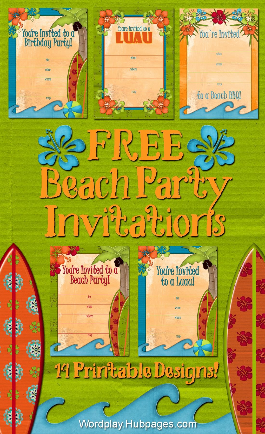 Free Printable Beach Party Luau and Bbq Invitations