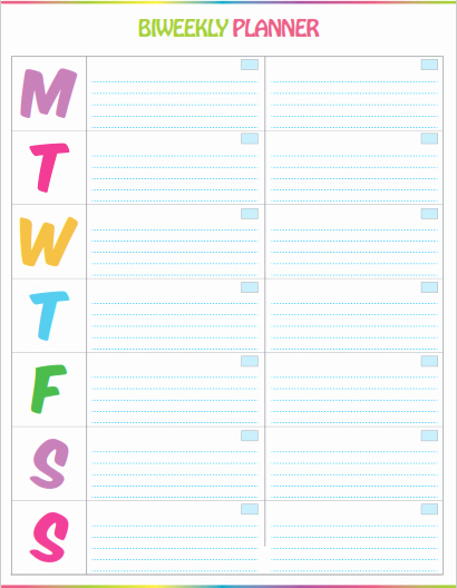 Free Printable Bi Weekly Planner Cute &amp; Colorful Template