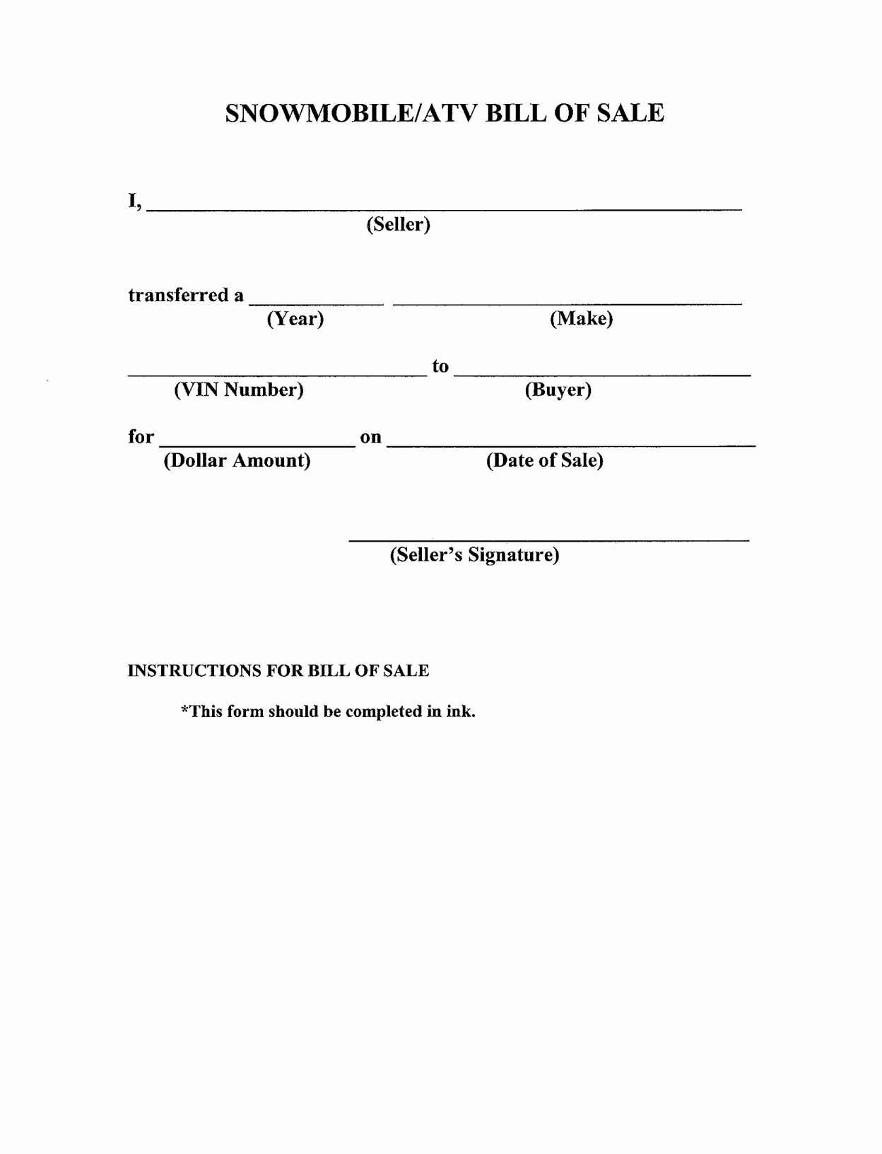Free Printable Bill Of Sale Templates form Generic
