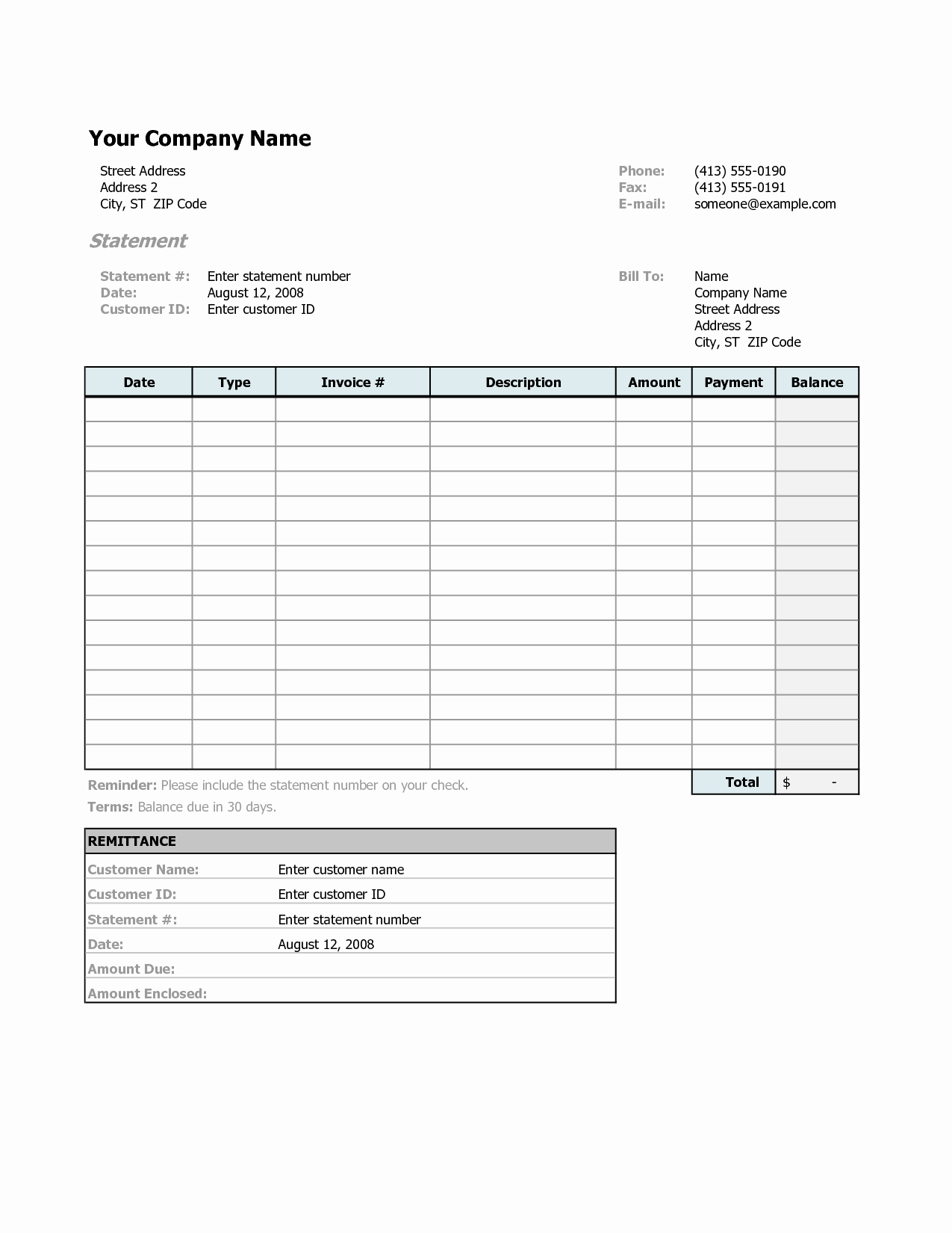 Free Printable Billing Statement Excel Template for Your