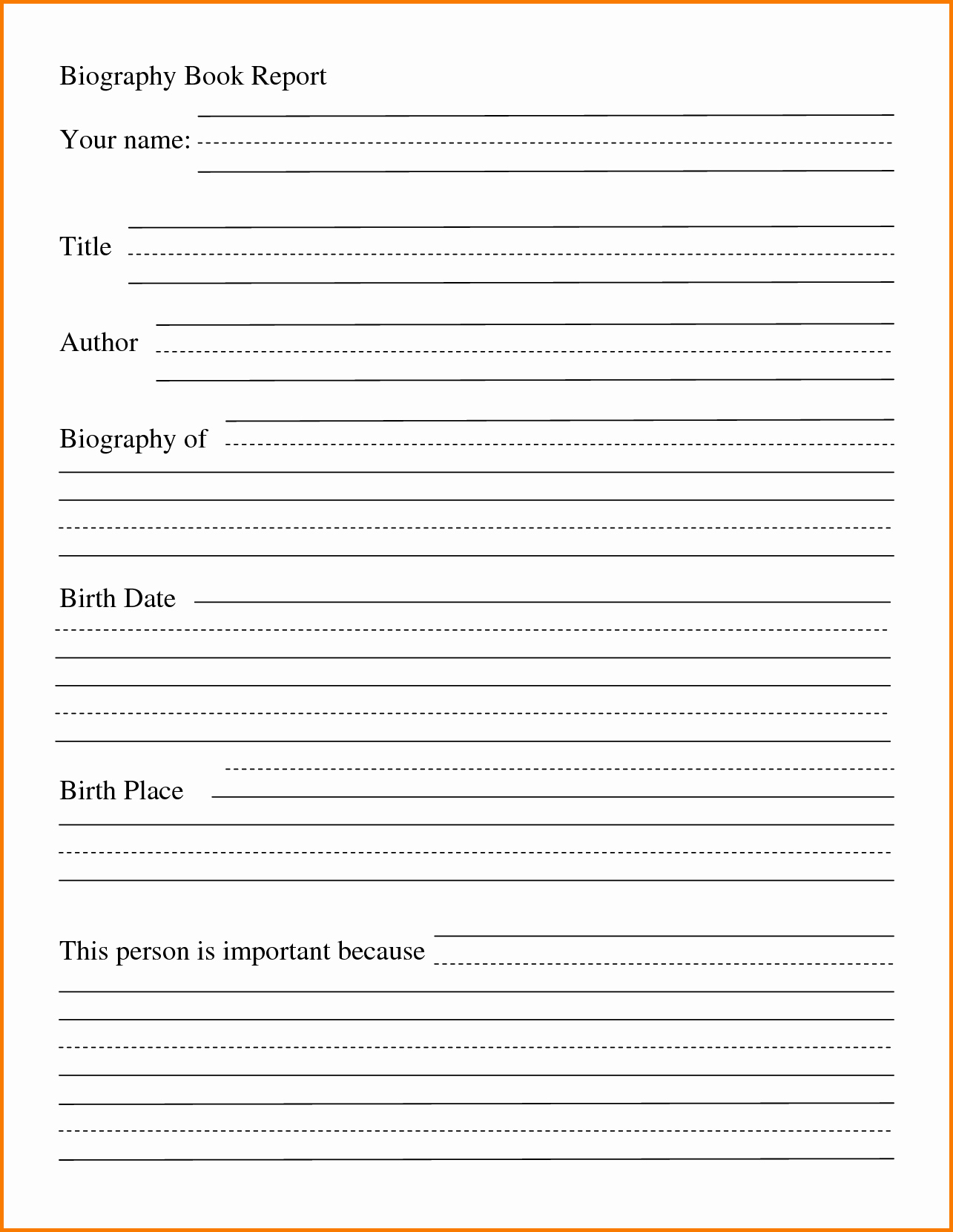 Free Printable Biography Book Report form