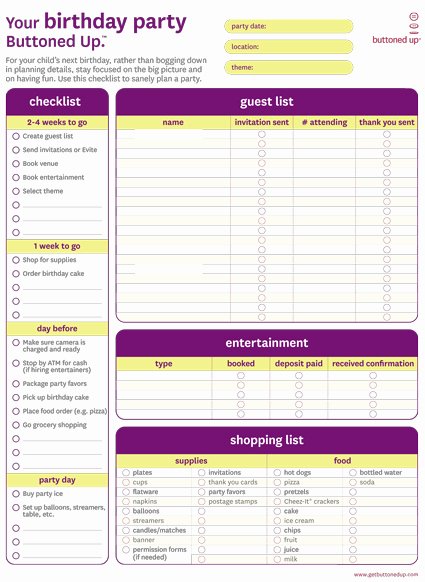 Free Printable Birthday Party Checklist form buttoned Up