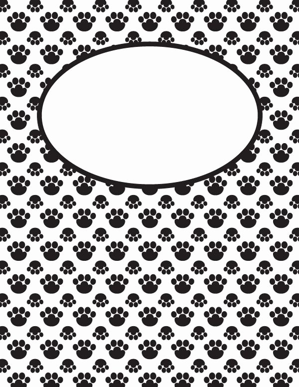 Free Printable Black and White Paw Print Binder Cover