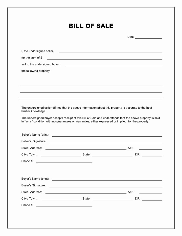 Free Printable Blank Bill Of Sale form Template as is