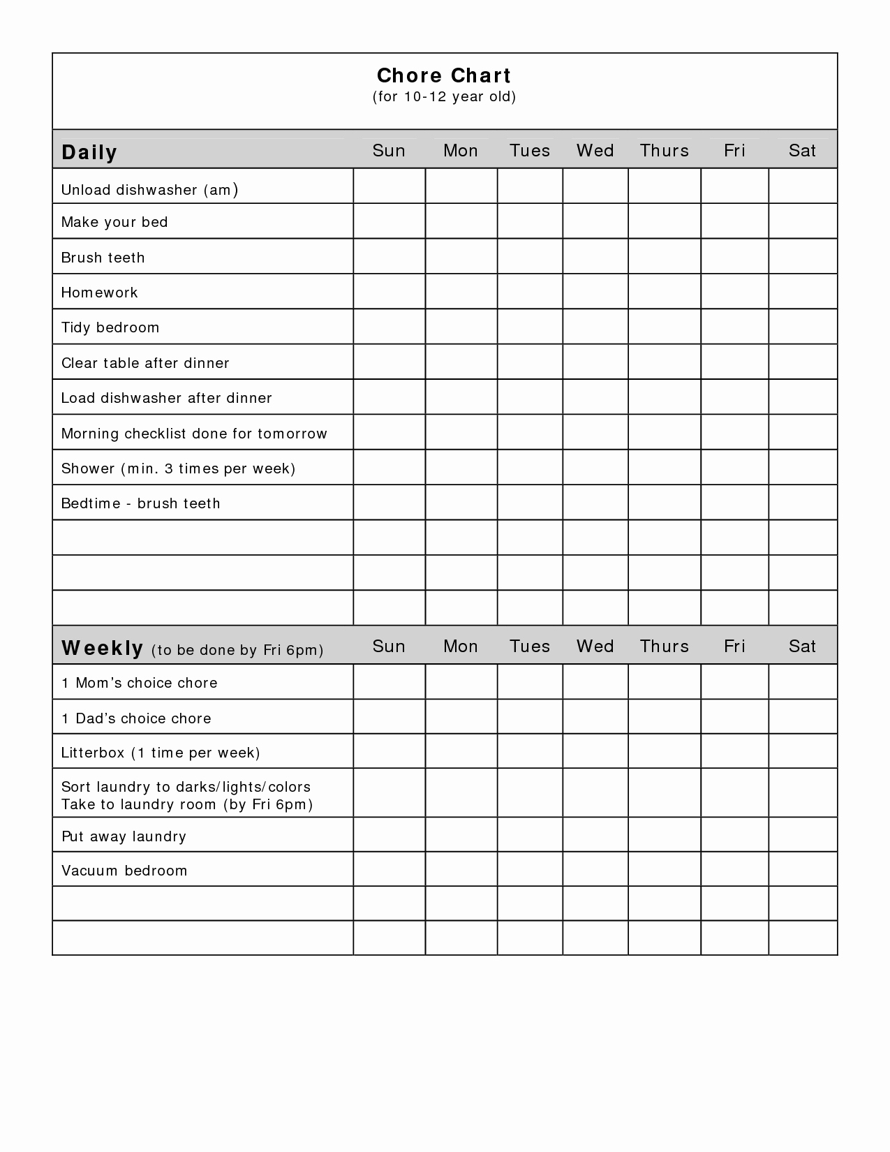 Free Printable Blank Charts Behavior Downloadable Chore