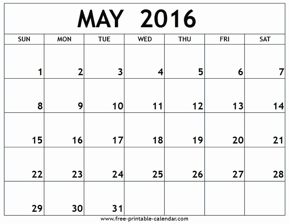 Free Printable Calendar May 2016