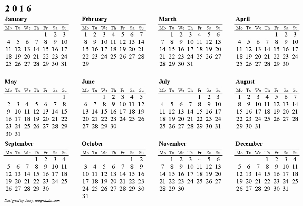 Free Printable Calendars 2016