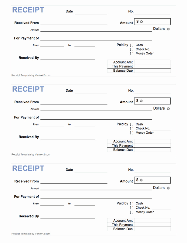 Free Printable Cash Receipt form Pdf From Vertex42