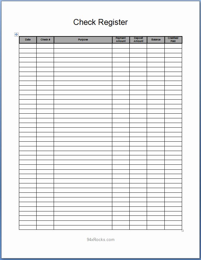 Free Printable Check Register Template