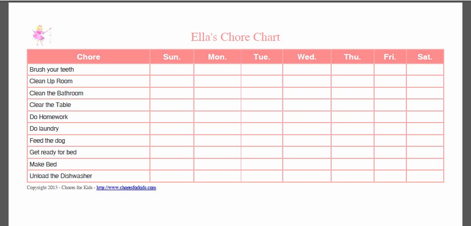 Free Printable Chore Chart Template