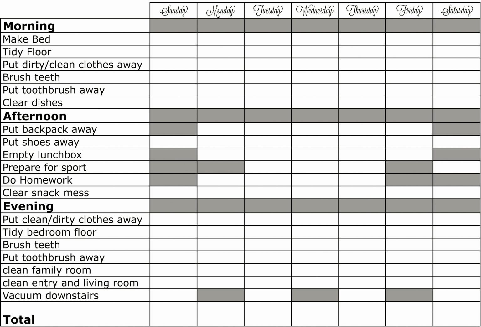 Weekly Chore Charts Template