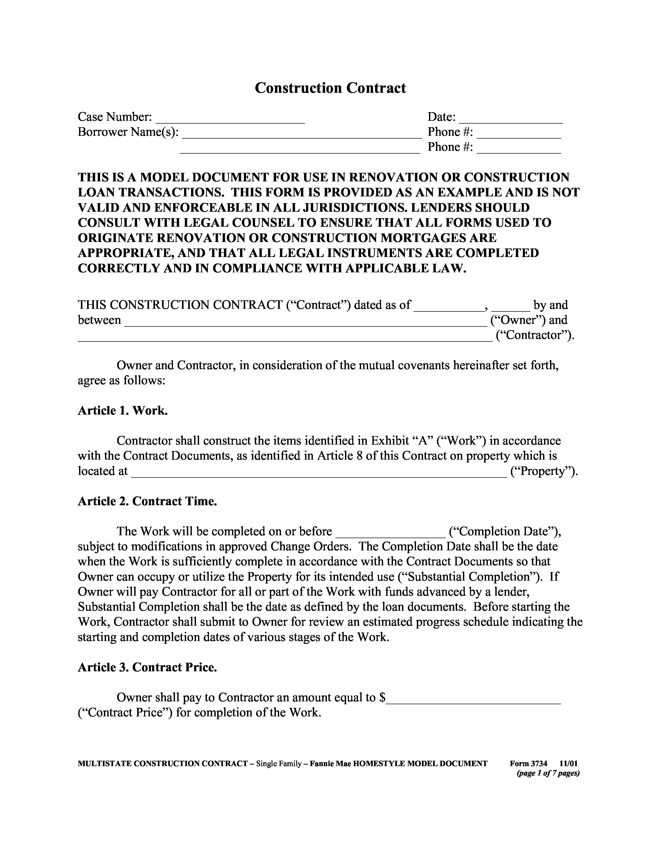 Free Printable Construction Contract