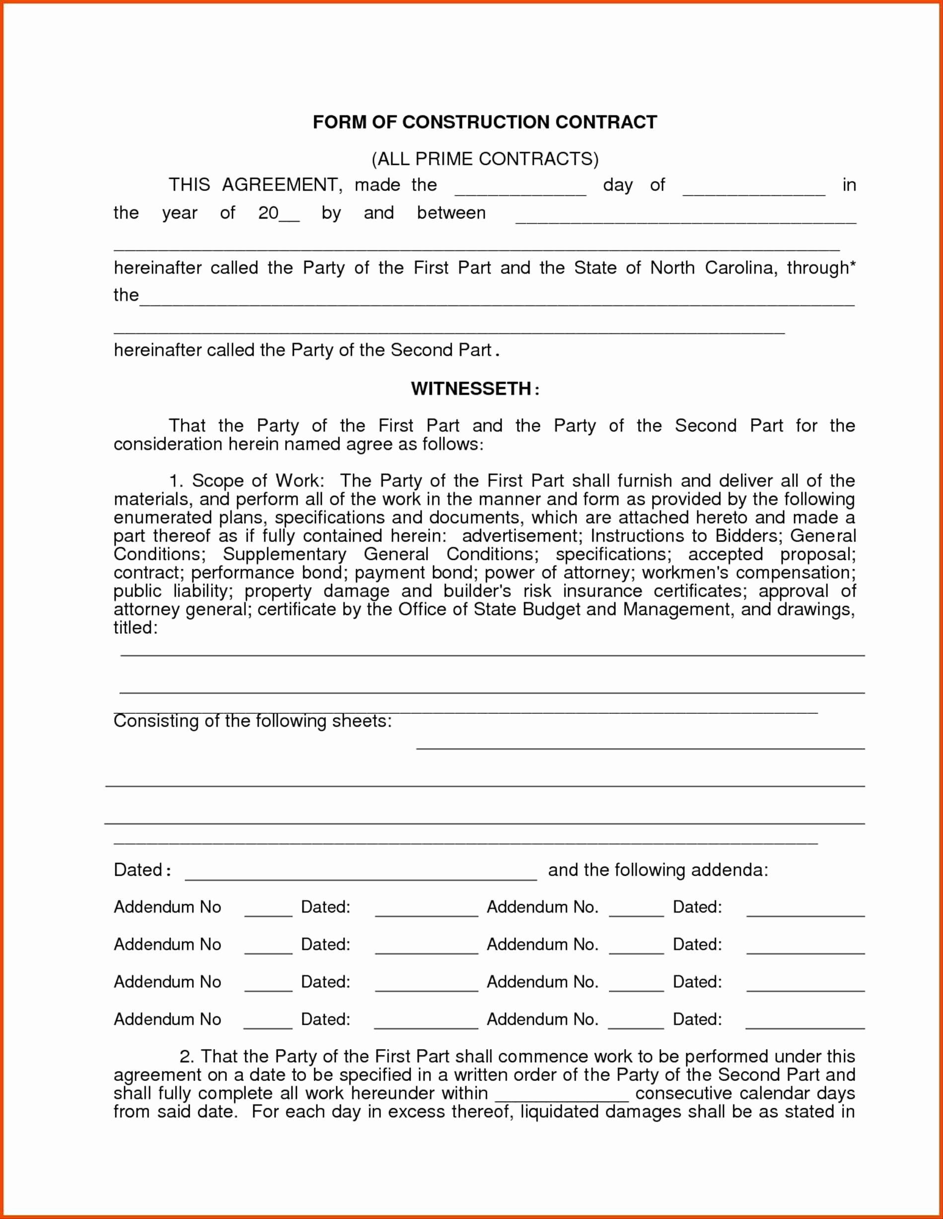 Free Printable Construction Contracts