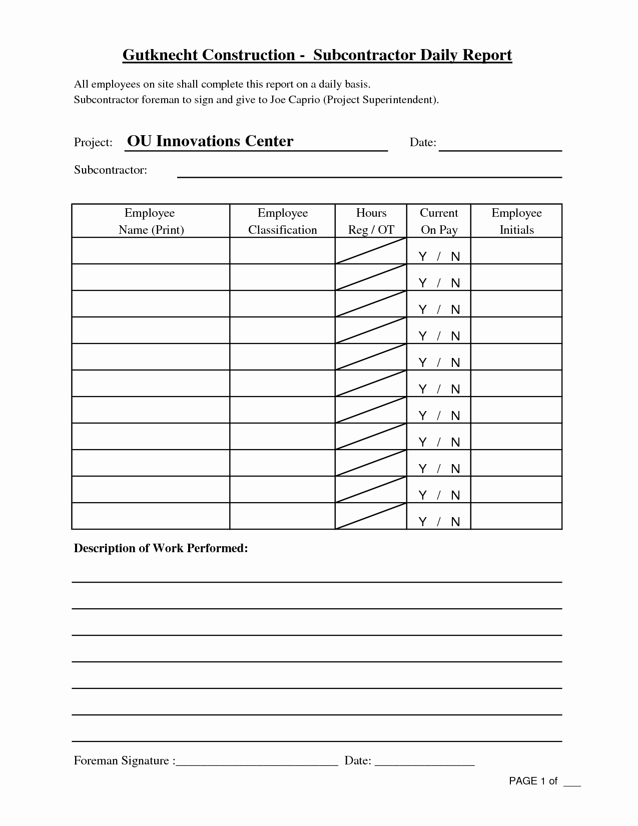 Free Printable Construction Daily Work Report Template