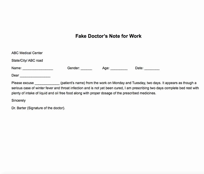 Free Printable Doctors Note for Work