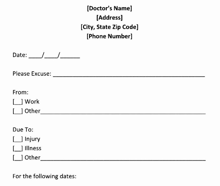Free Printable Doctors Note Template Pdf