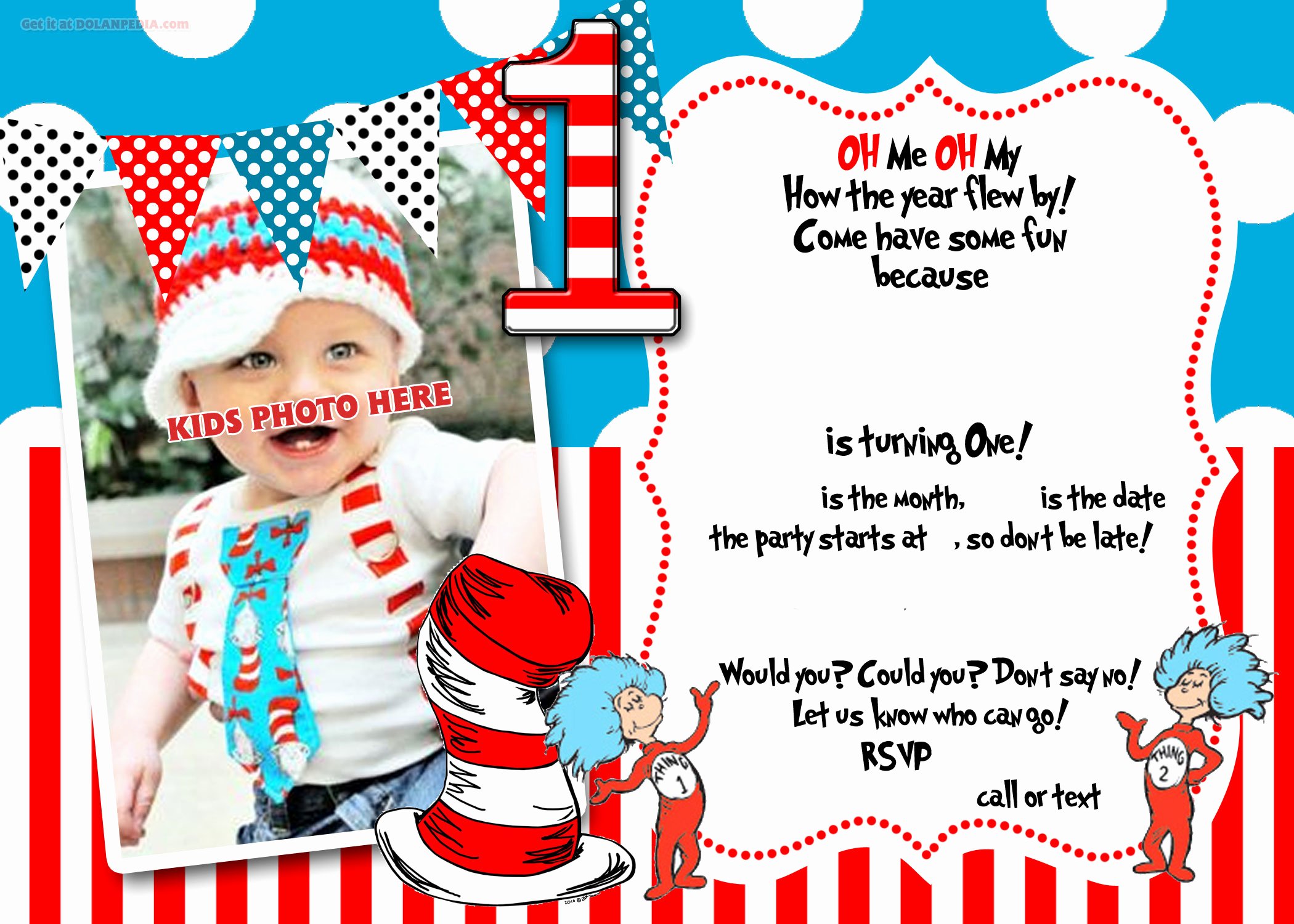 Free Printable Dr Seuss 1st Birthday Invitation Template