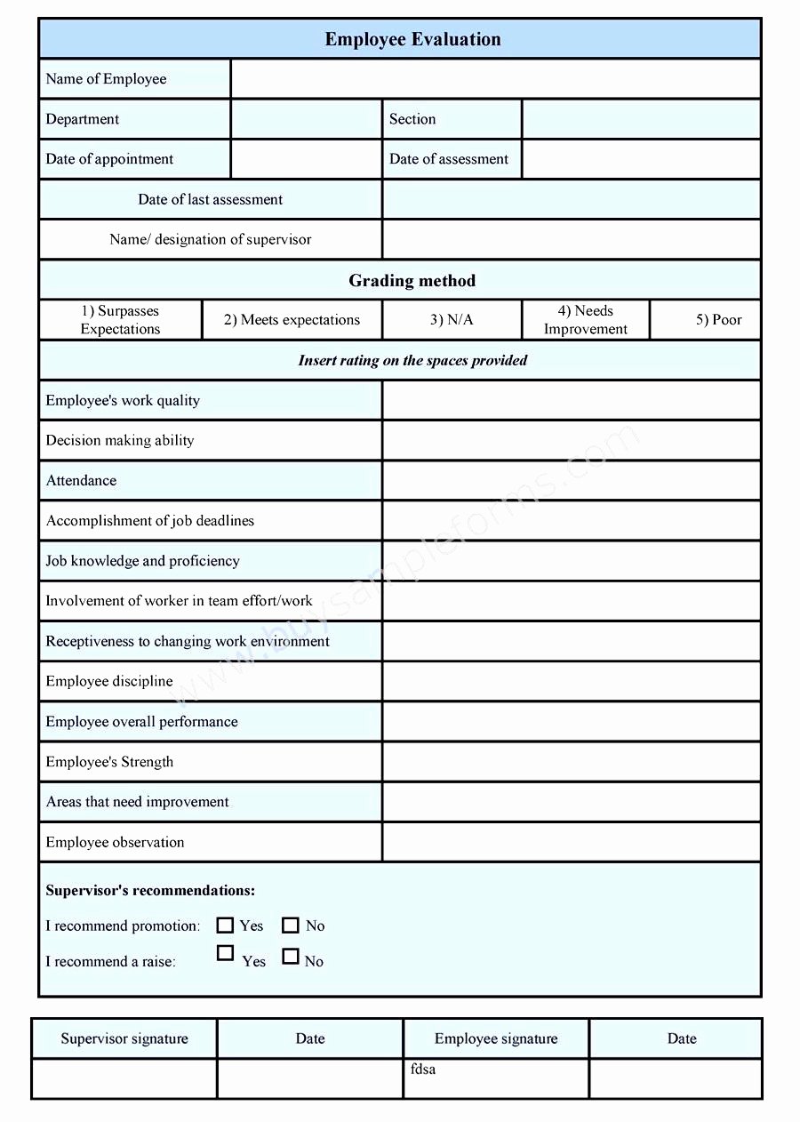 Free Printable Employee Evaluation form Fice Supply