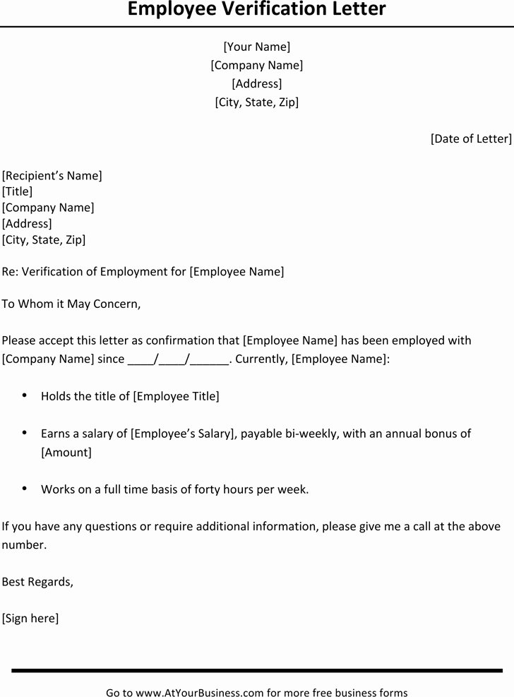 Free Printable Employee Work Verification Letter Template