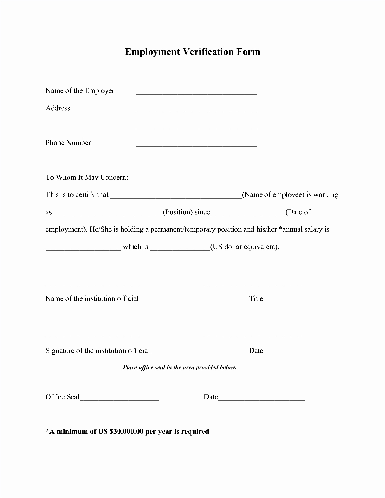 Free Printable Employment Verification form