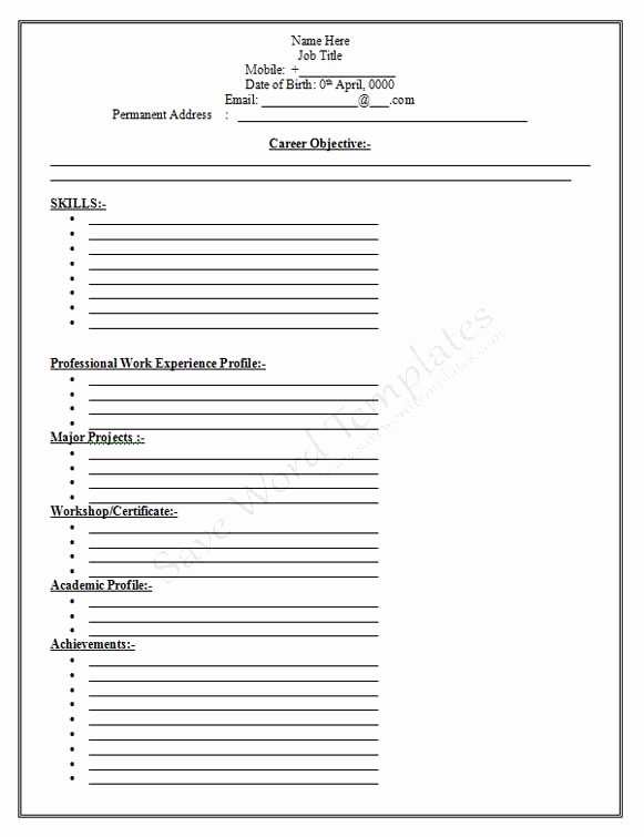 Free Printable Fill In the Blank Resume Templates