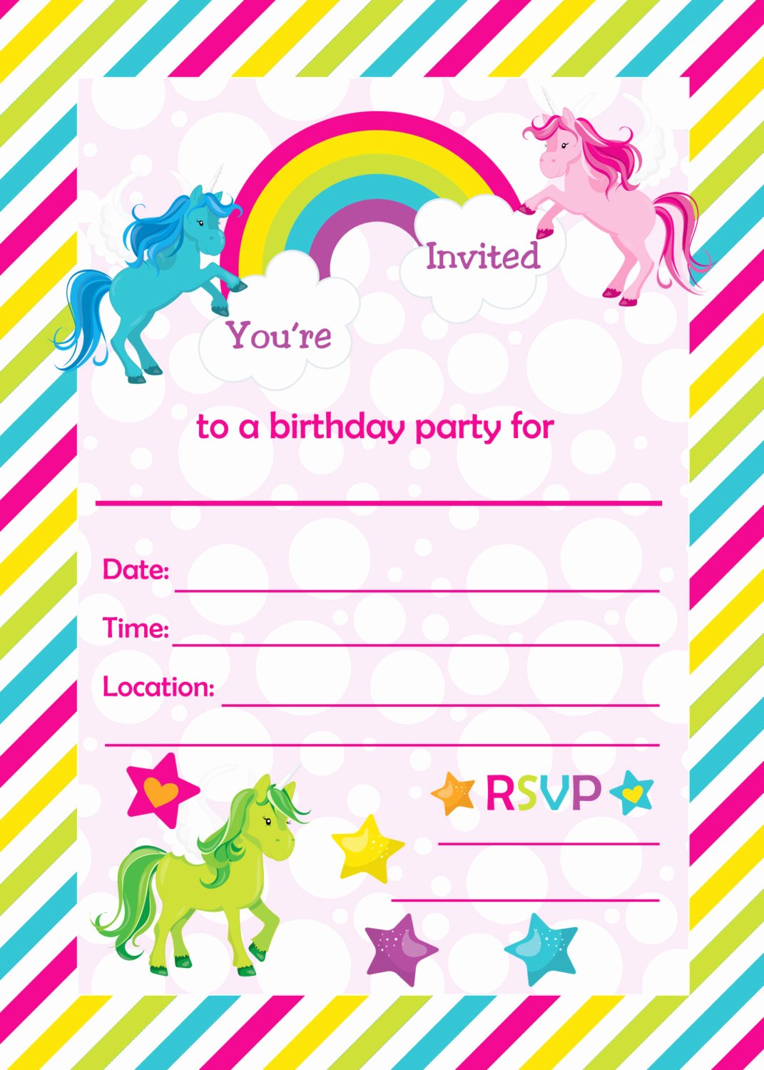 free printable golden unicorn birthday invitation template