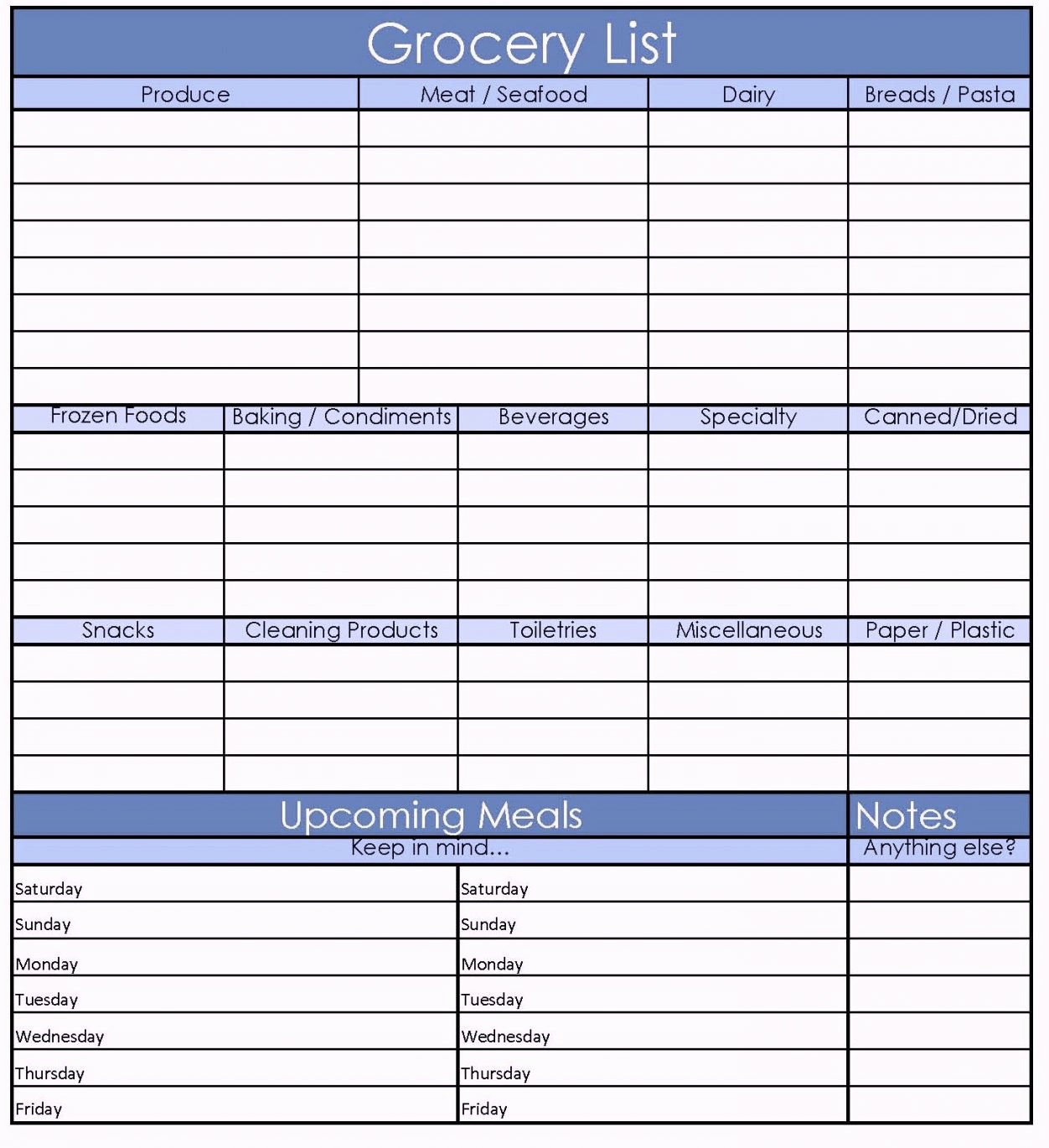 Free Printable Grocery List Template Excel Word