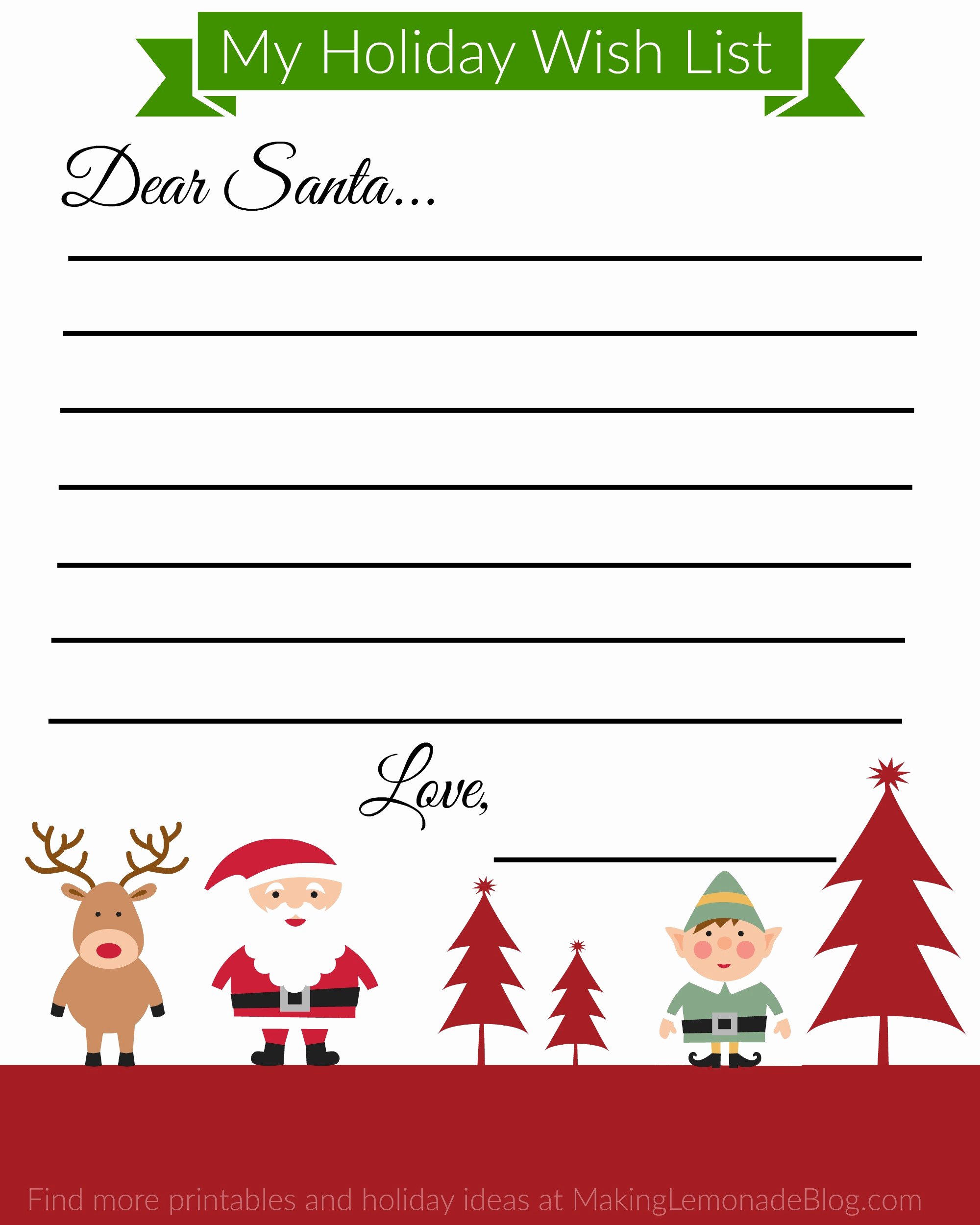 Free Printable Holiday Wish List for Kids