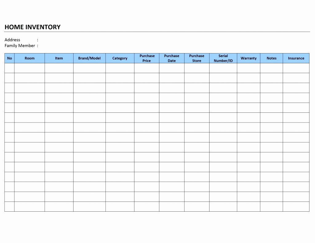 free printable home household inventory list spreadsheet template for microsoft excel