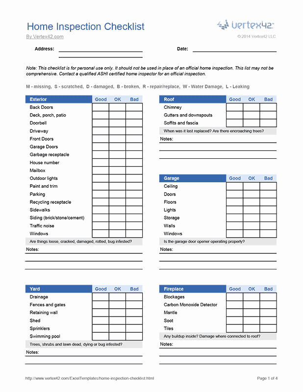 Free Printable Home Inspection Checklist Pdf From
