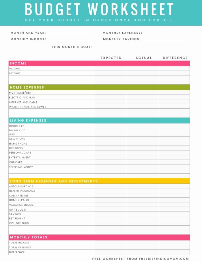 Free Printable Household Bud Worksheet – Excel &amp; Pdf