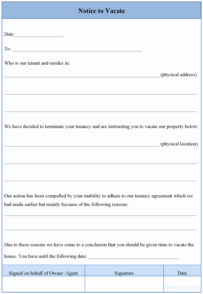 Free Printable Intent to Vacate Letter Template Vacate