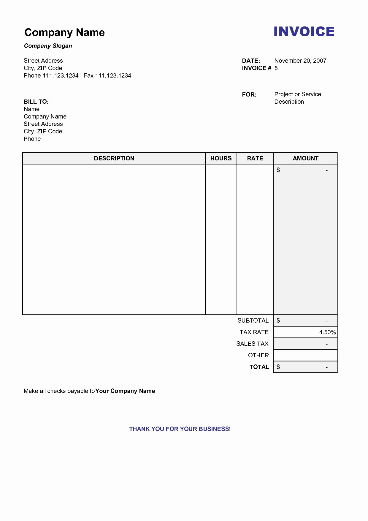 free printable invoice template word