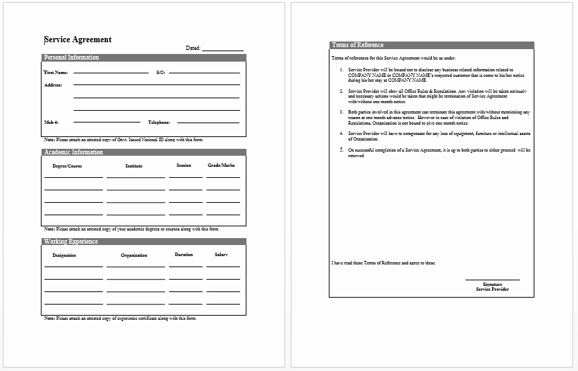 Free Printable It Service Agreement Template form Generic