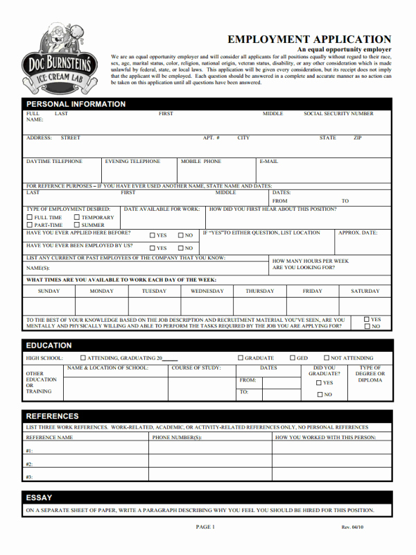 Free Printable Job Application form Template form Generic