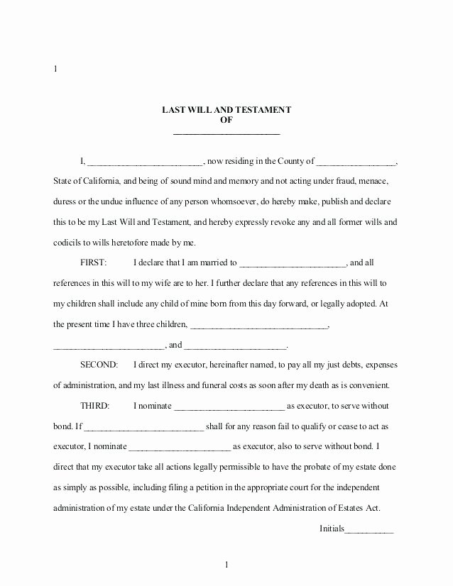 Free Printable Last Will and Testament form Generic Sample
