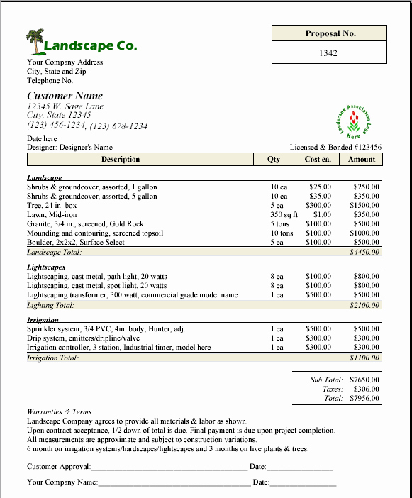 Free Printable Lawn Service Contract form Generic
