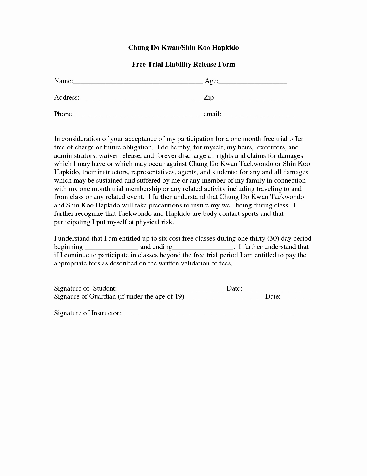 Free Printable Liability form form Generic