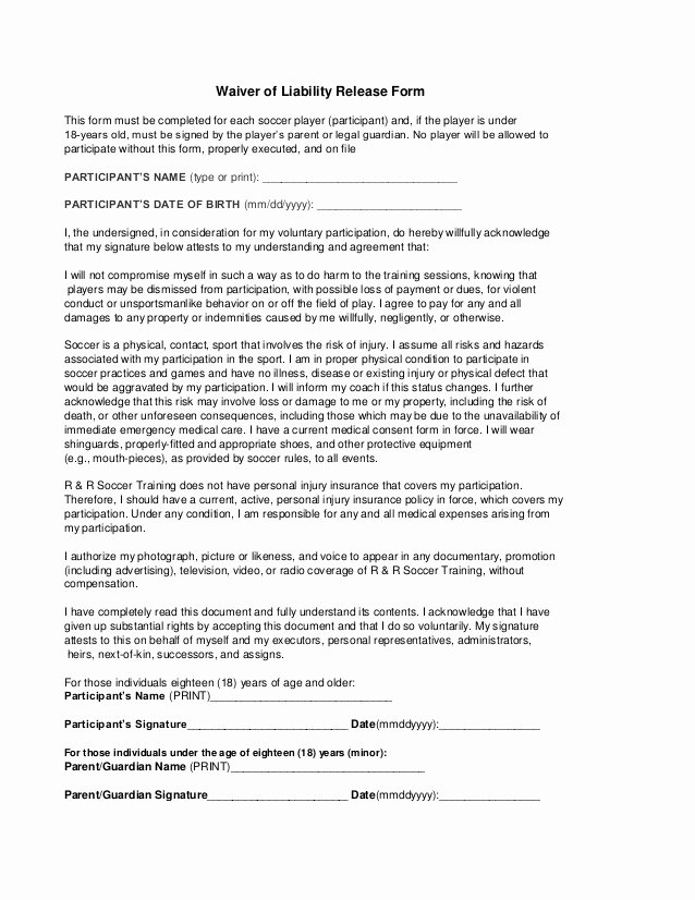 Free Printable Liability Release Waiver form form Generic