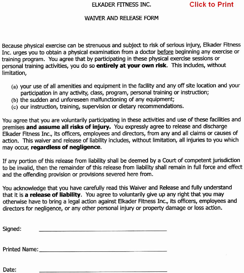 Free Printable Liability Waiver forms form Generic