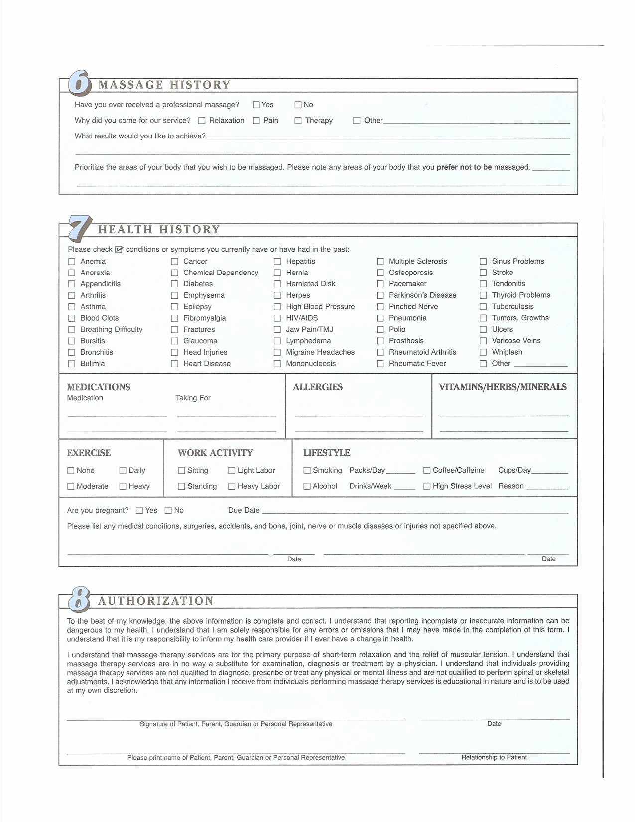 Free Printable Massage Intake forms