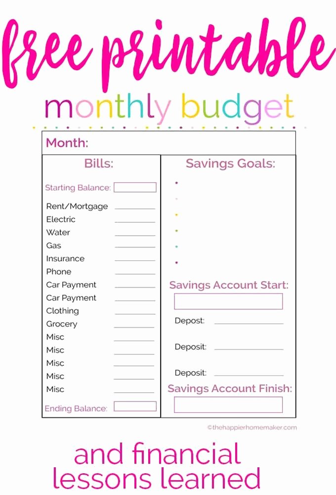 Free Printable Monthly Bud Sheet Template Free