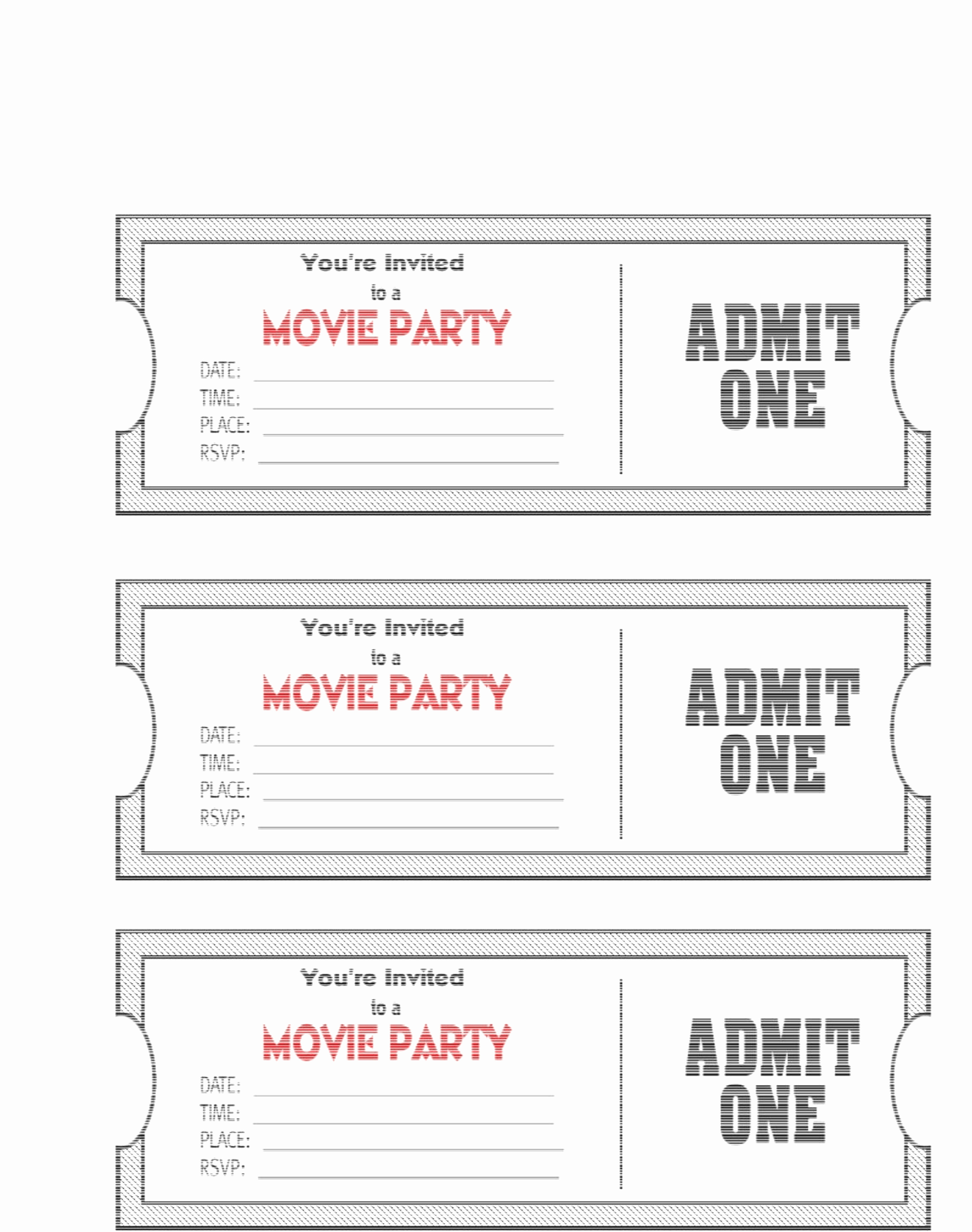 Free Printable Movie Ticket Invitations