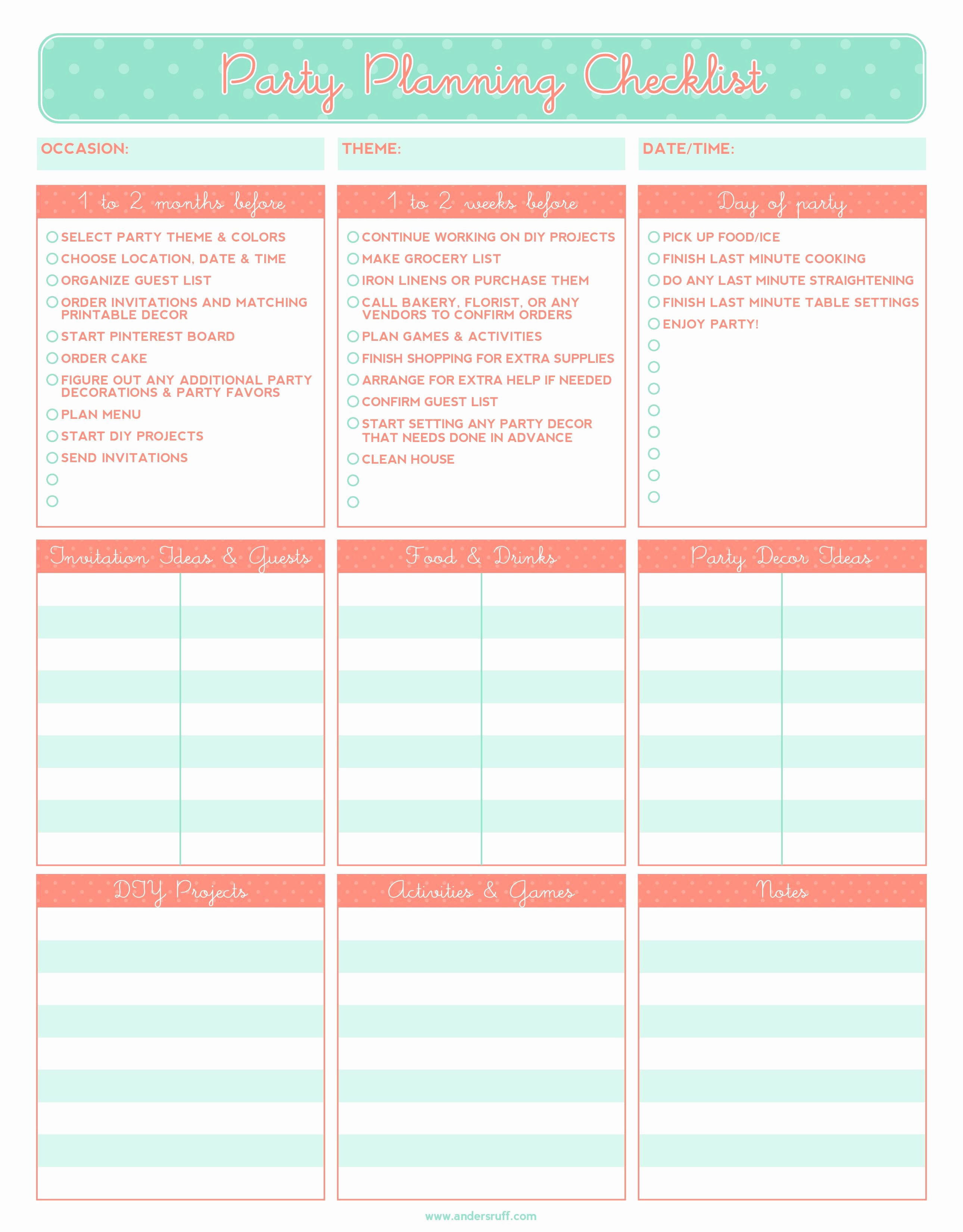 Free Printable Party Planning Checklist