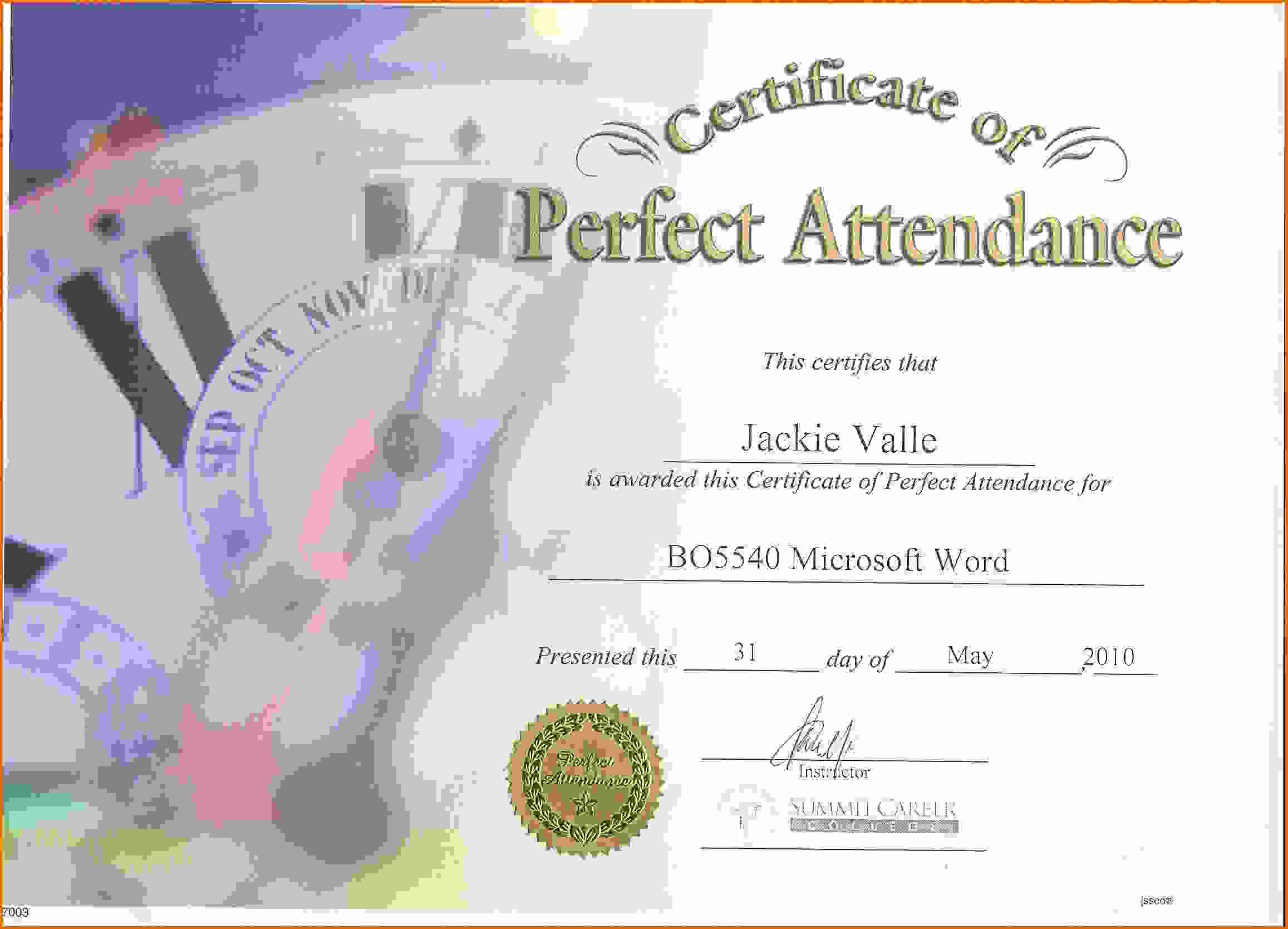 Free Printable Perfect attendance Certificate Template