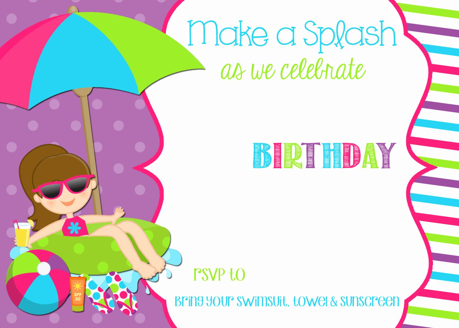 Free Printable Pool Party Birthday Invitation