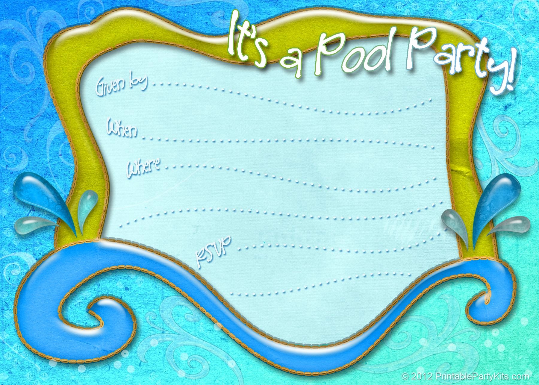 Free Printable Pool Party Invitation Template From