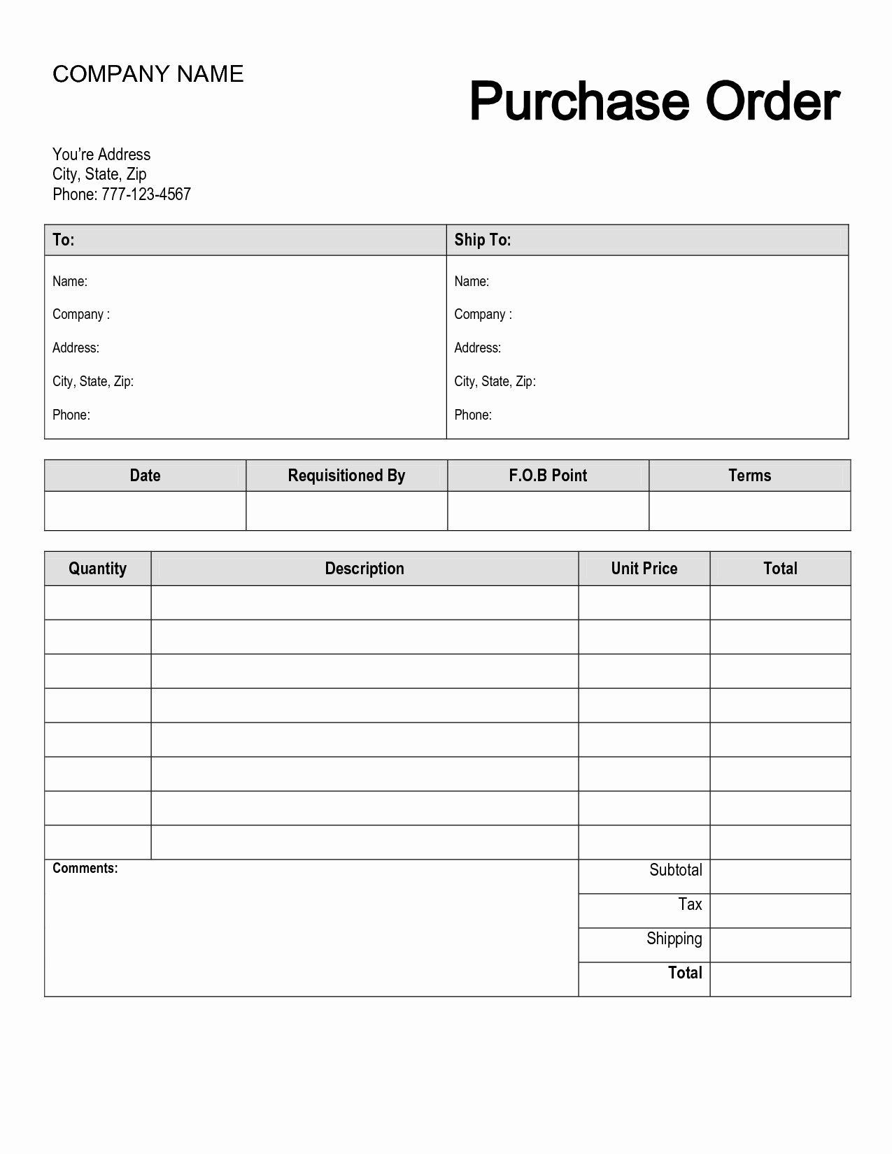 Free Printable Purchase order form Purchase order
